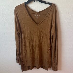 The Cozy Tee Hippie Rose Womens‎ XL brown long sleeve v neck soft stretch fall